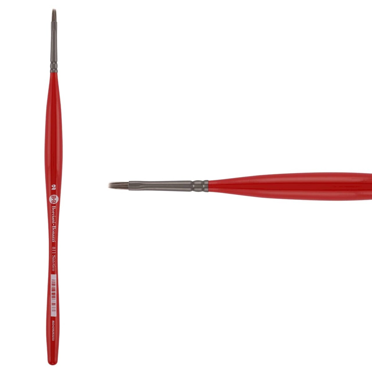 Borciani e Bonazzi Unico Silver Synthetic Series 811 Paint Brush, Flat 2 - Medium Handle Paintbrush Handcrafted in Italy, Cruelty-Free, Acrylic, Oil, Watercolor
